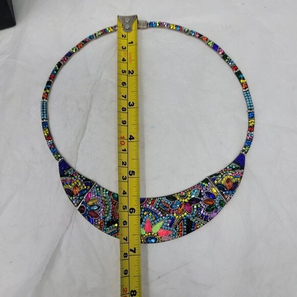 Artisan 925 Sterling Silver Multicolor Micro Mosaic Choker Necklace Earring Set - Picture 6 of 16